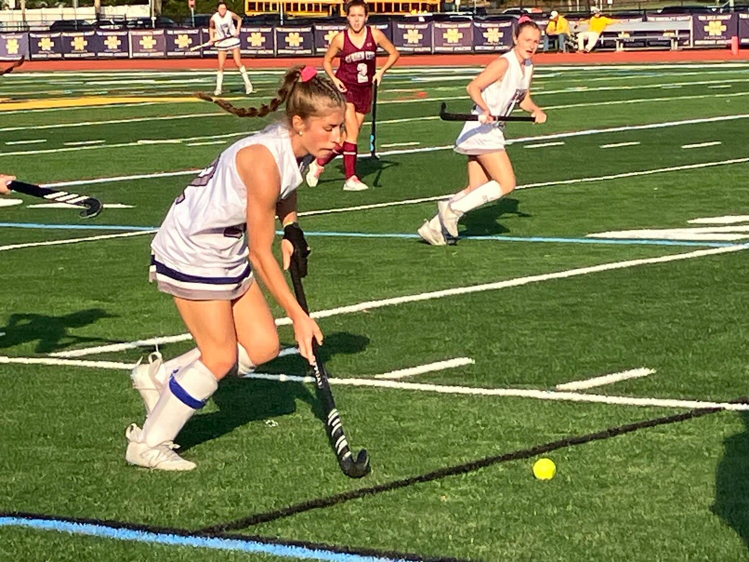 Midfielder Alexa Flood brings the ball up the field against Garden City in the Long Island Championship game on Nov. 5. Flood was named to the all-tournament team.